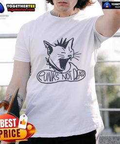 Alt Text: Official Punk's Not Dead Cat T-Shirt featuring a vibrant cat graphic, perfect for punk rock fashion lovers.