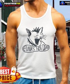 Official Punks Not Dead cat tank top featuring a bold graphic design and a comfy fit, perfect for punk fashion enthusiasts.