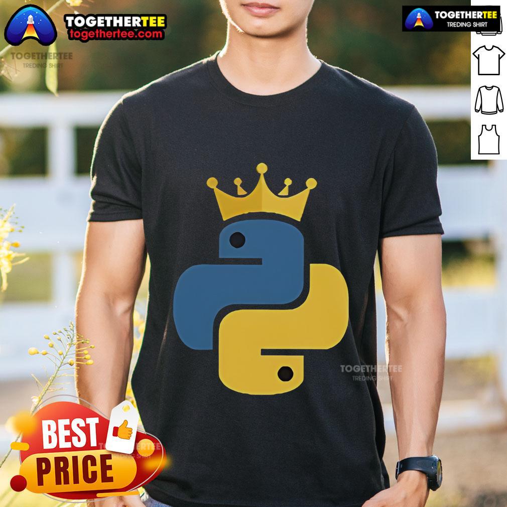 Official Python King T Shirt Official Python King T-Shirt featuring a stylish graphic design of a king snake and vibrant colors for Python enthusiasts.