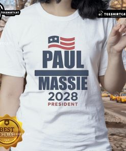 Official Rand Paul Thomas Massie For President 2028 Ringer Ladies Tee featuring bold campaign graphics and a stylish design.