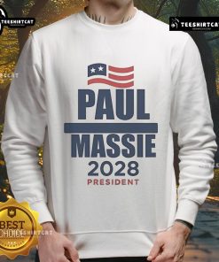 Alt Text: Ringer sweatshirt featuring 'Rand Paul & Thomas Massie For President 2028' slogan, perfect for political supporters.