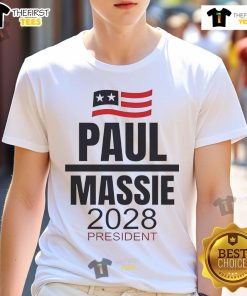 Alt Text: Official Rand Paul Thomas Massie For President 2028 T-Shirt featuring campaign logo and patriotic colors.