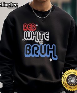 Alt Text: Stylish official red, white, and Bruh sweatshirt featuring bold lettering and a comfortable fit, perfect for casual wear.
