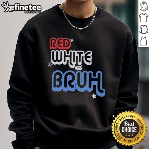Alt Text: Stylish official red, white, and Bruh sweatshirt featuring bold lettering and a comfortable fit, perfect for casual wear.