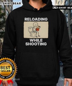 Alt Text: Official Reloading While Shooting Toilet Humor Hoodie featuring a humorous graphic, perfect for shooting enthusiasts.
