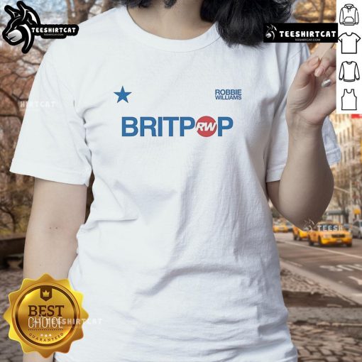 Official Robbie Williams Britpop Football Ringer Ladies Tee in stylish design, perfect for fans and casual wear.