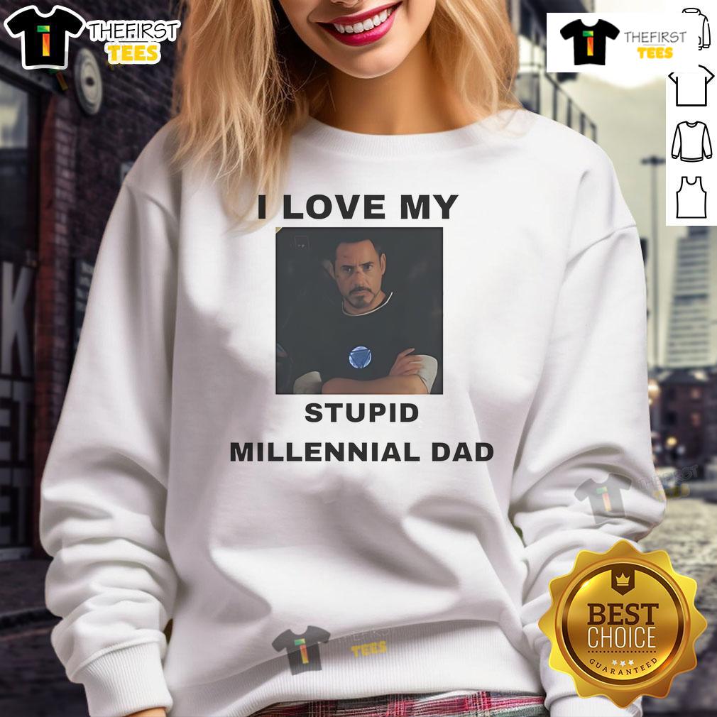 Official Robert Downey Jr. I Love My Stupid Millennial Dad Sweatshirt Official Robert Downey Jr. 'I Love My Stupid Millennial Dad' sweatshirt showcasing a fun, stylish design for fans.
