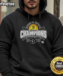 Alt Text: Official Rockingham County Cougars 2025 NCHSAA Women's 3A Softball State Champions Hoodie displayed on a hanger.