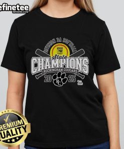 Alt Text: Rockingham County Cougars 2025 NCHSAA Women's 3A Softball State Champions Ladies Tee shirt with team logo.