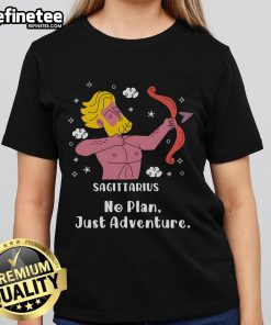 Official Sagittarius No Plan Just Adventure Ladies Tee featuring a stylish design for adventurous women.