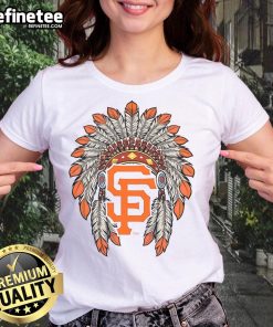 Alt Text: Official San Francisco Giants Native American logo ladies tee showcasing vibrant design and team spirit.