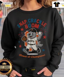 Official San Francisco Giants Snap Crackle Boom sweatshirt celebrating Independence Day with vibrant team colors and logo.