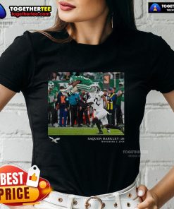Official Saquon Barkley Philadelphia Eagles NFL Flash Features Week 9 Ladies Tee showcasing team colors and stylish design.
