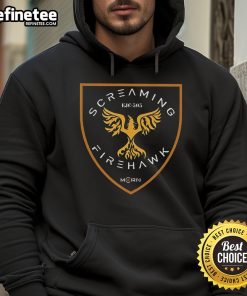 Official Screaming Firehawk Hoodie in black with vibrant graphic design, perfect for fans and casual wear.