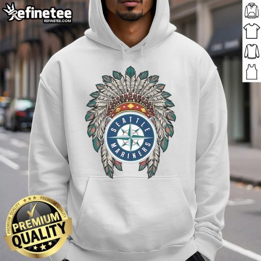 Official Seattle Mariners Native American logo hoodie featuring vibrant team colors and unique design for fans.
