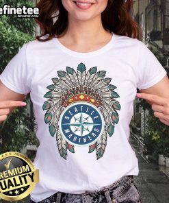 Official Seattle Mariners Native American logo on a women's tee, showcasing team spirit and unique design.