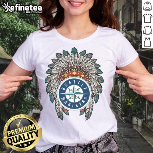 Official Seattle Mariners Native American logo on a women's tee, showcasing team spirit and unique design.