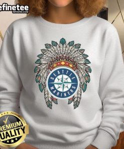 Alt Text: Official Seattle Mariners Native American logo sweatshirt featuring vibrant colors and a stylish design for fans.