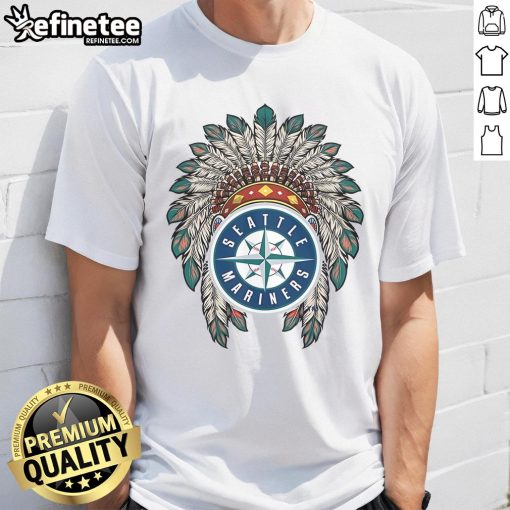 Official Seattle Mariners Native American Logo T-Shirt featuring a vibrant design and comfortable fit for fans.