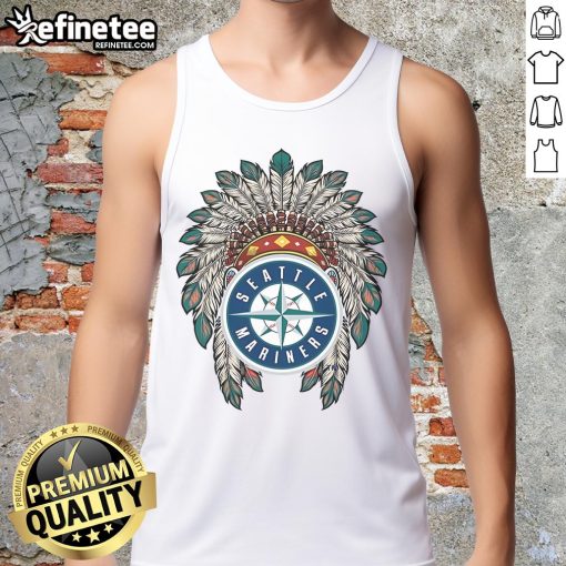 Official Seattle Mariners Native American logo tank top showcasing vibrant design and team spirit for fans.