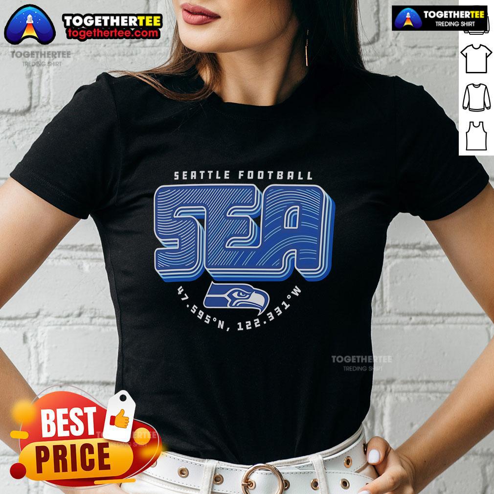 Official Seattle Seahawks Hometown Sea Geographic Coordinates Ladies Tee Official Seattle Seahawks ladies tee featuring hometown sea geographic coordinates, perfect for fans and casual wear.