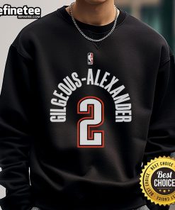 Alt Text: Shai Gilgeous-Alexander Oklahoma City Thunder Boys Number 2 sweatshirt in blue, featuring team logo and player name.