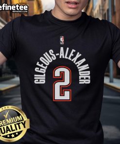 Alt Text: Official Shai Gilgeous-Alexander Oklahoma City Thunder Boys Number 2 T-Shirt in vibrant blue with bold graphics.