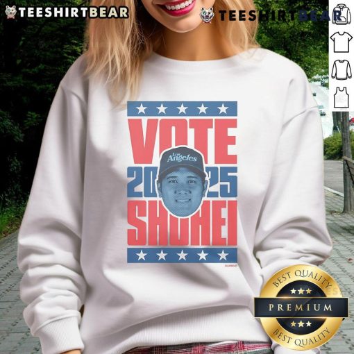Alt Text: Official Shohei Ohtani 2025 Vote Sweatshirt featuring vibrant graphics and a comfortable design for fans.