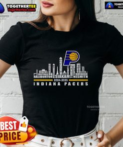 Official Skyline Indiana Pacers 2024-2025 Ladies Tee featuring vibrant team colors and stylish design for fans.
