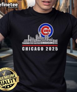 Official Skyline Name Chicago Cubs 2025 T-Shirt featuring bold graphics and team colors for Cubs fans.