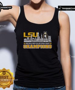 LSU Tigers 2025 NCAA Men's College World Series Champions tank top, showcasing official skyline design and team pride.