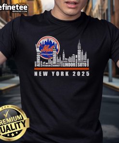Official Skyline Name New York Mets 2025 T-Shirt featuring vibrant team colors and stylish design for fans.