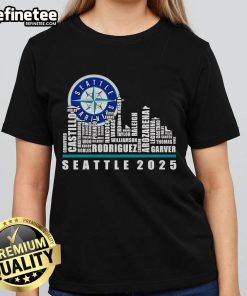 Official Seattle Seahawks 2025 Ladies Tee featuring skyline design, perfect for fans of Seattle football.