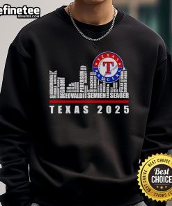 Alt Text: Official Texas Rangers 2025 sweatshirt featuring the team's skyline logo, perfect for fans and casual wear.