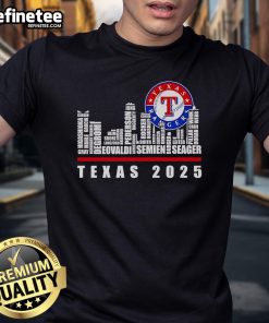 Official Skyline Name Texas Rangers 2025 T-Shirt featuring bold team logo and vibrant design for fans.