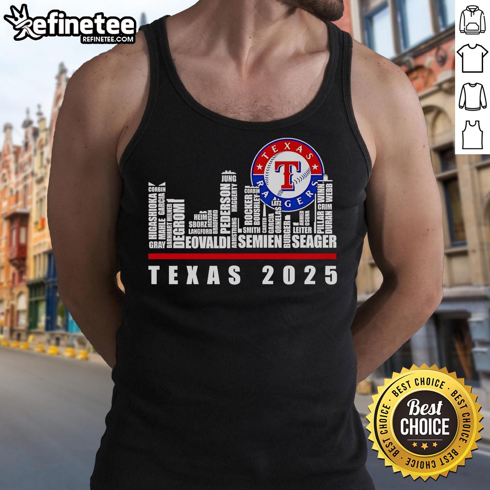 Official Skyline Name Texas Rangers 2025 Tank Top Official Texas Rangers 2025 tank top featuring a stylish skyline design, perfect for baseball fans.