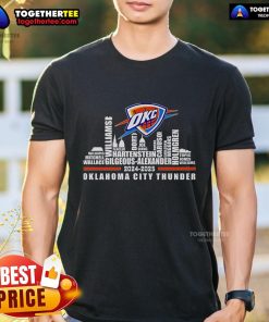 Alt Text: Official Skyline Oklahoma City Thunder 2024-2025 T-Shirt featuring team colors and logo, perfect for fans.