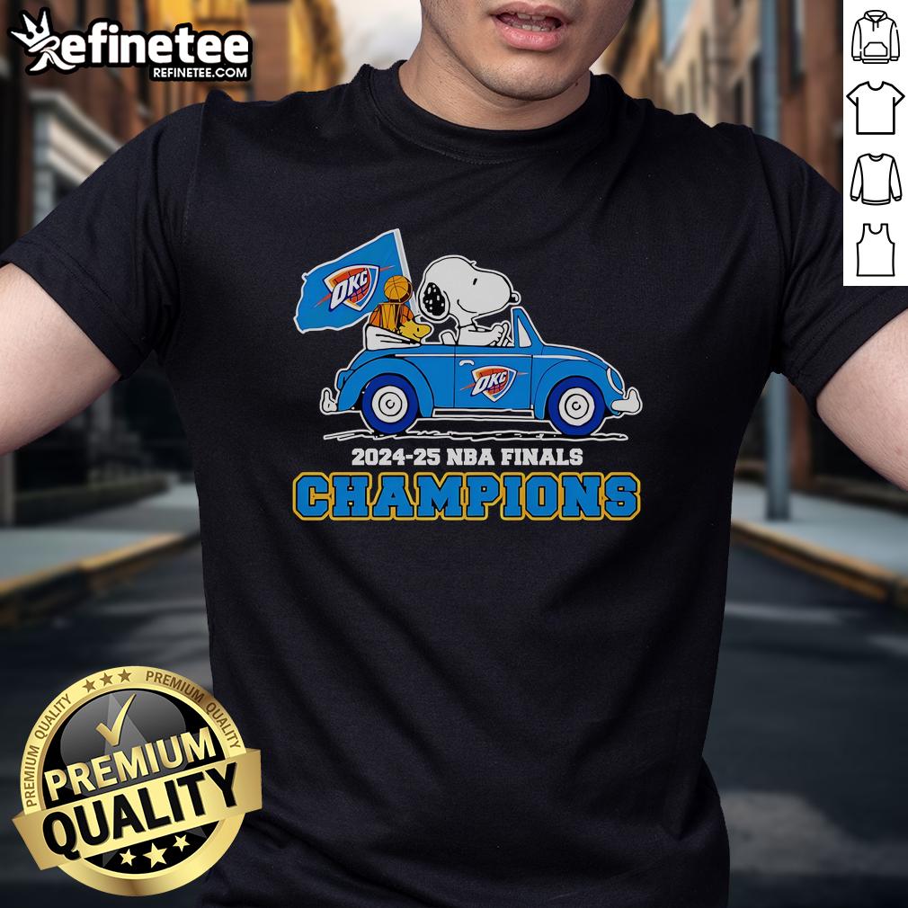 Official Snoopy And Woodstock Riding OKC Thunder 2024-25 NBA Finals Champions T-Shirt Official Snoopy and Woodstock riding OKC Thunder 2024-25 NBA Finals Champions T-Shirt design featuring vibrant graphics.