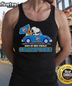Official Snoopy and Woodstock tank top celebrating OKC Thunder 2024-25 NBA Finals Champions, perfect for fans.