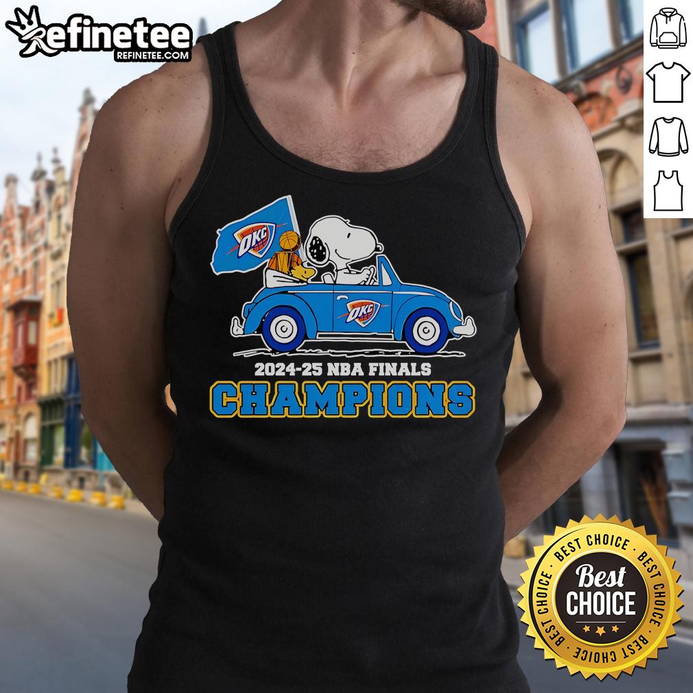 Official Snoopy And Woodstock Riding OKC Thunder 2024-25 NBA Finals Champions Tank Top Official Snoopy and Woodstock tank top celebrating OKC Thunder 2024-25 NBA Finals Champions, perfect for fans.