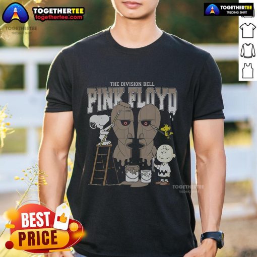 Alt Text: Official Snoopy, Charlie Brown, and Woodstock on a Pink Floyd Division Bell T-shirt, showcasing a unique design.