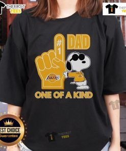 Official Snoopy Los Angeles Lakers 1 DAD ladies tee featuring unique design and vibrant team colors.