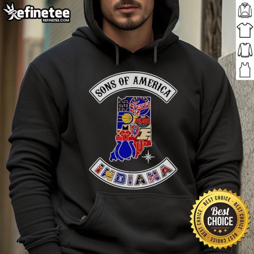 Alt Text: Official Sons of America Indiana Sports Hoodie featuring a bold design and comfortable fit, perfect for fans.