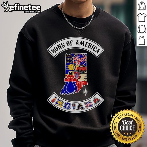 Alt Text: Official Sons of America Indiana sports sweatshirt in navy blue, featuring logo and comfortable fit for fans.