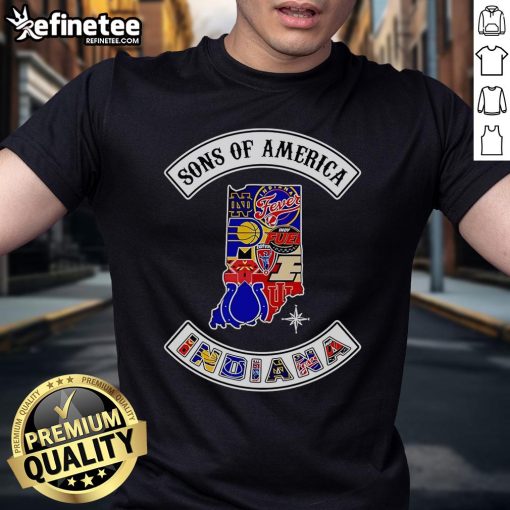 Alt Text: Official Sons Of America Indiana Sports T-Shirt featuring bold graphics and vibrant colors, perfect for sports fans.