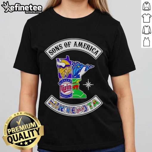 Official Sons Of America Minnesota Sports Ladies Tee in vibrant colors, showcasing a stylish design for sports enthusiasts.