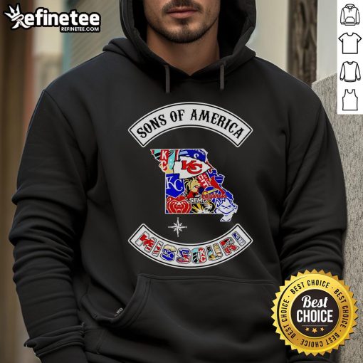 Official Sons of America Missouri sports hoodie featuring a stylish design and vibrant colors, perfect for fans.