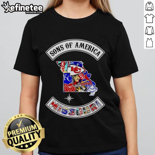 Official Sons of America Missouri Sports Ladies Tee showcasing vibrant design and comfortable fit for sports fans.