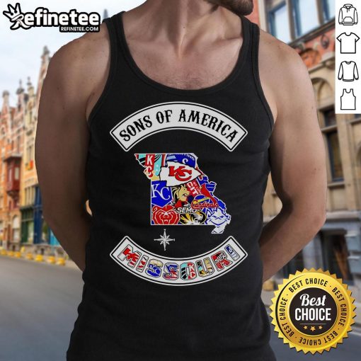 Alt Text: Official Sons of America Missouri sports tank top featuring a bold design, perfect for fans and summer activities.