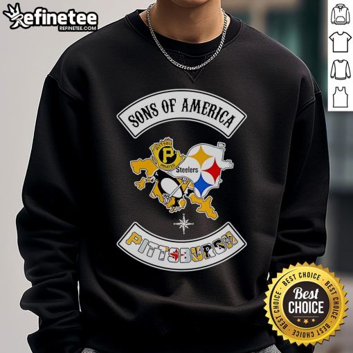 Official Sons of America Pittsburgh Sports Sweatshirt in navy blue, featuring a bold logo and comfortable design for fans.